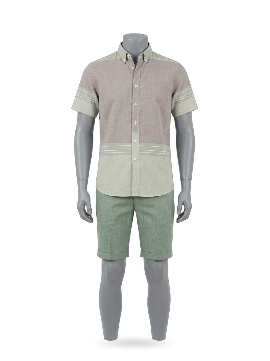 Sage & Taupe Colorblock Linen Shirt & Shorts Set